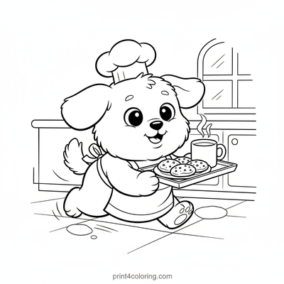 Chef Puppy's Breakfast Surprise - free printable coloring page