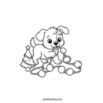 Playful Puppy's Christmas Light Fun - free printable coloring page