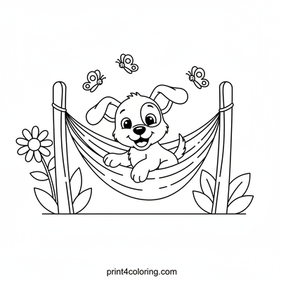 Swinging Puppy's Garden Playtime - free printable coloring page