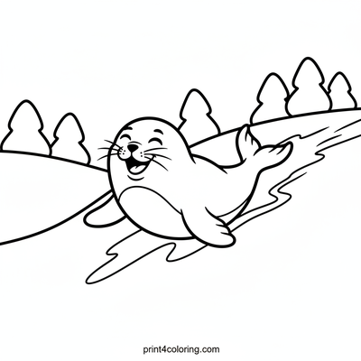 Happy Seal's Snowy Slide - free printable coloring page