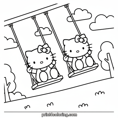 Hello Kitty & Mimmy's Super Swing Adventure - free printable coloring page