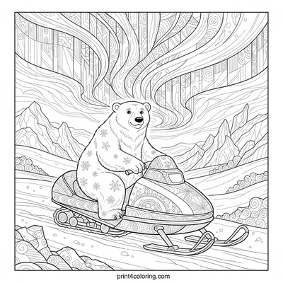 Aurora Rider: Polar Bear's Enchanted Arctic Journey - free printable coloring page