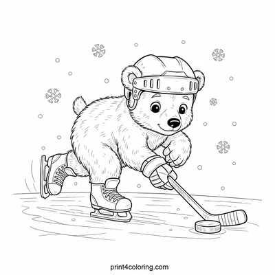Polar Bear Cub's Icy Hockey Debut - free printable coloring page
