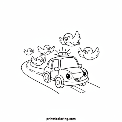 Happy Police Car's Friendly Chase - free printable coloring page