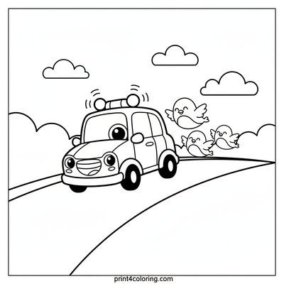 Happy Patrol Car's Playful Pursuit - free printable coloring page