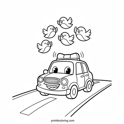 Happy Police Car's Playful Pursuit - free printable coloring page