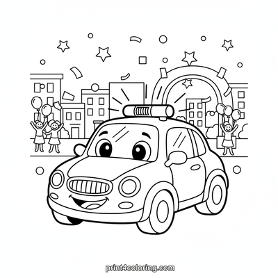 Police Car Parade Celebration! - free printable coloring page