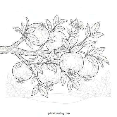 Intricate Pomegranate Branch - free printable coloring page