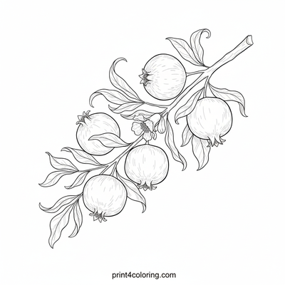 Bountiful Pomegranate Branch - free printable coloring page