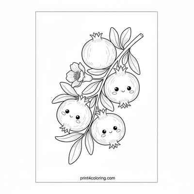 Pomegranate Paradise: A Cozy Harvest Branch - free printable coloring page