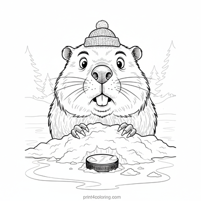 Beaver's Icy Surprise: A Pond Hockey Prank - free printable coloring page