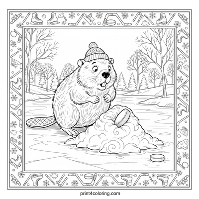 Pond Hockey Prank: Beaver's Snowy Surprise - free printable coloring page