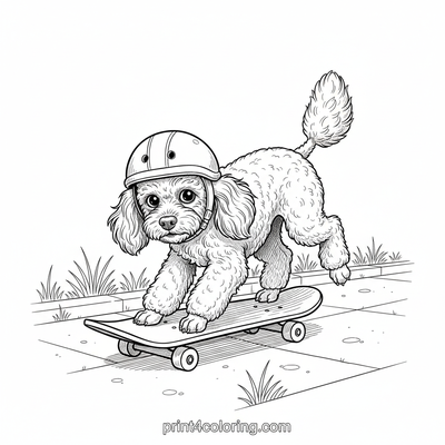 Poodle's Pushboard Adventure - free printable coloring page
