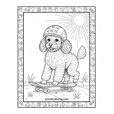 Poodle's Pushboard Prowess - free printable coloring page