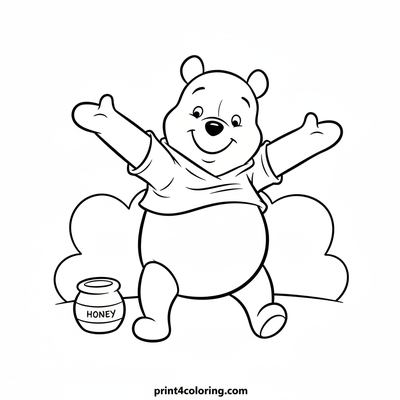 Pooh's Happy Morning Stretch - free printable coloring page