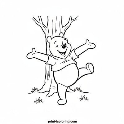 Pooh's Happy Morning Stretches - free printable coloring page
