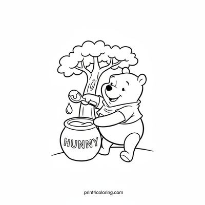 Winnie the Pooh's Hunny Delight - free printable coloring page