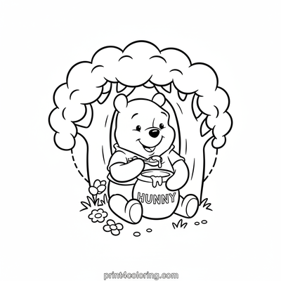 Winnie the Pooh's Honey Feast - free printable coloring page