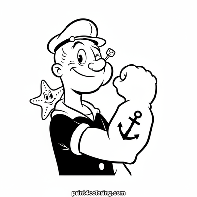 Popeye's Friendly Flex & Starfish Smile - free printable coloring page
