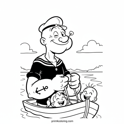 Popeye's Sunny Spinach Rowboat Fun - free printable coloring page