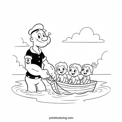 Popeye's Happy Rowboat Adventure - free printable coloring page