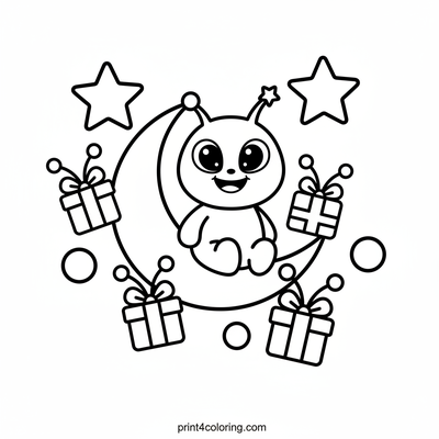 Alien's Moon Presents Party! - free printable coloring page