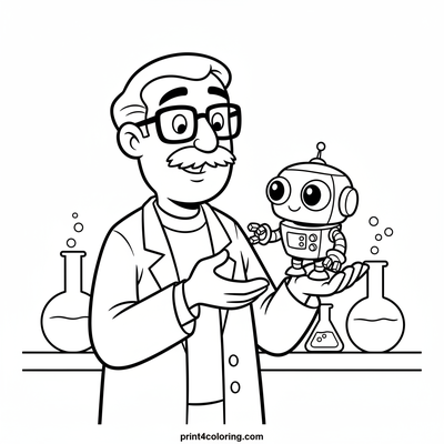 Professor's Amazing Robot Pal - free printable coloring page