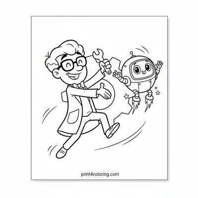Professor's Brilliant Bot Debut - free printable coloring page