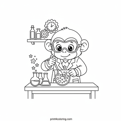 Professor Monkey's Sweetest Science Experiment - free printable coloring page