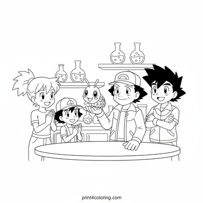 Professor Oak's Friendly Caterpie Welcome - free printable coloring page