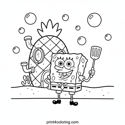 SpongeBob's Proud Spatula Smile - free printable coloring page