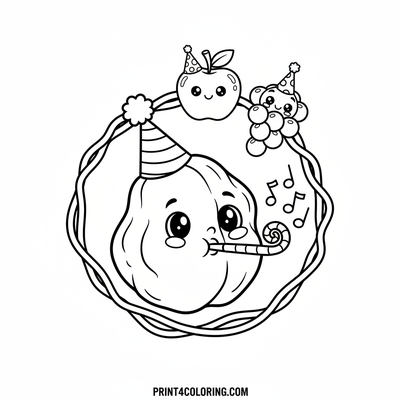 Pruney's Wacky Hat Party Bash! - free printable coloring page
