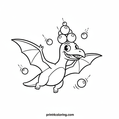 Pterodactyl's Berry Balancing Act - free printable coloring page