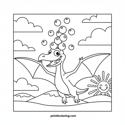 Pterodactyl's Berry Balancing Act - free printable coloring page
