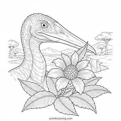 Pterodactyl's Prehistoric Flower Quest - free printable coloring page