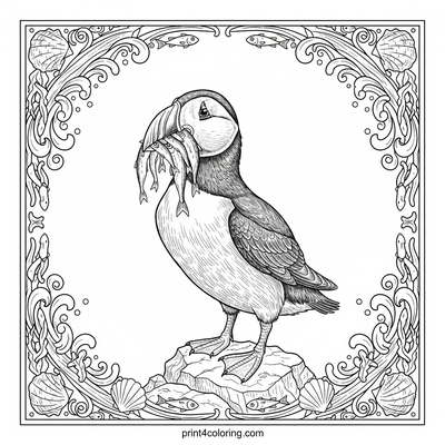 Puffin's Epic Fish Haul: A Balancing Act! - free printable coloring page