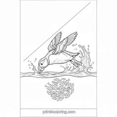 Dynamic Puffin Dive - free printable coloring page