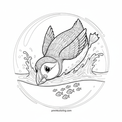 Puffin's Daring Dive for Dinner - free printable coloring page
