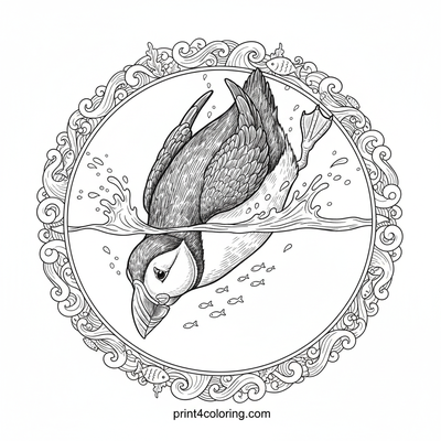 Puffin's Ocean Dive for Fish - free printable coloring page