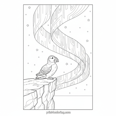 Puffin's Aurora Dance - free printable coloring page