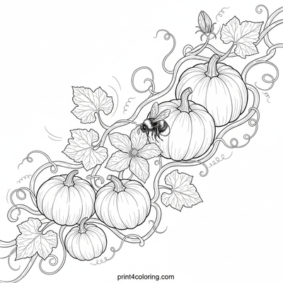 Vibrant Pumpkin Patch: A Bumblebee's Visit - free printable coloring page