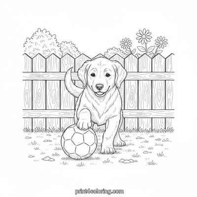Playful Puppy's First Kick - free printable coloring page