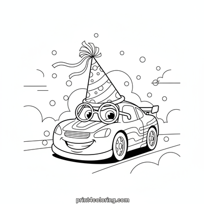 The Amused Race Car Party - free printable coloring page