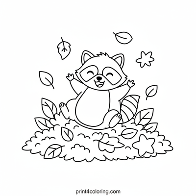 Raccoon's Autumn Leaf Adventure - free printable coloring page