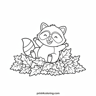 Racoon's Autumn Leaf Roll - free printable coloring page