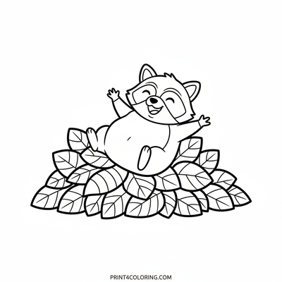 Raccoon's Autumn Leaf Adventure - free printable coloring page
