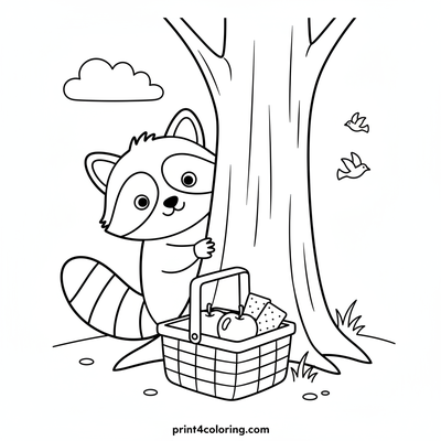 Raccoon's Picnic Basket Discovery - free printable coloring page