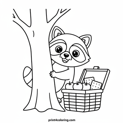 Raccoon's Picnic Basket Discovery - free printable coloring page