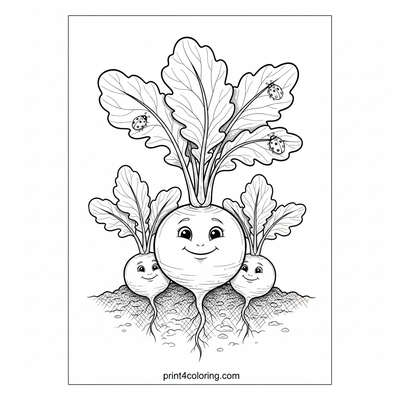 The Radish Family's Garden Portrait - free printable coloring page