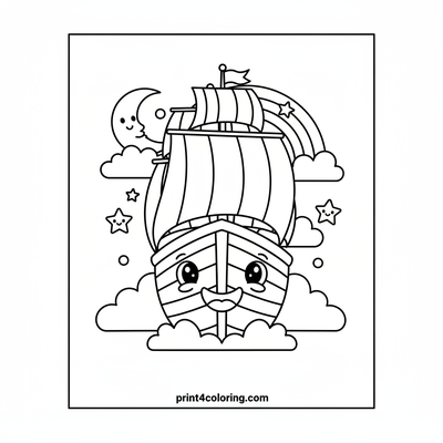 Magical Rainbow Cloud Pirate Journey - free printable coloring page